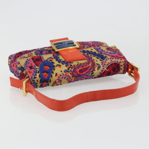 FENDI Mamma Baguette Shoulder Bag Canvas Multicolor Gold Auth 187450SM