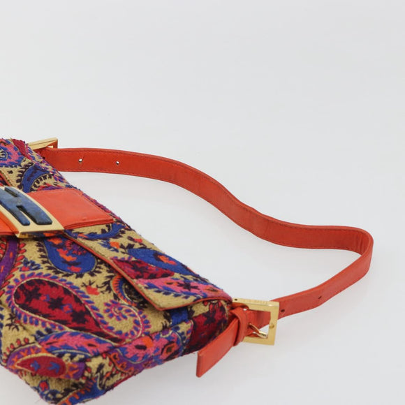 FENDI Mamma Baguette Shoulder Bag Canvas Multicolor Gold Auth 187450SM