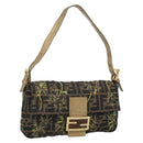 FENDI Zucca Canvas Mamma Baguette Shoulder Bag Black Gold Brown Auth 187451SM-1