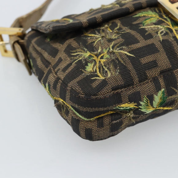 FENDI Zucca Canvas Mamma Baguette Shoulder Bag Black Gold Brown Auth 187451SM