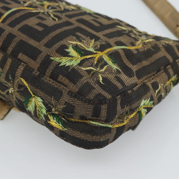 FENDI Zucca Canvas Mamma Baguette Shoulder Bag Black Gold Brown Auth 187451SM