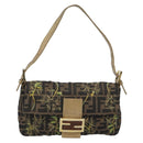 FENDI Zucca Canvas Mamma Baguette Shoulder Bag Black Gold Brown Auth 187451SM-13