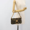 FENDI Zucca Canvas Mamma Baguette Shoulder Bag Black Gold Brown Auth 187451SM-22