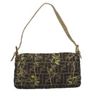 FENDI Zucca Canvas Mamma Baguette Shoulder Bag Black Gold Brown Auth 187451SM-2