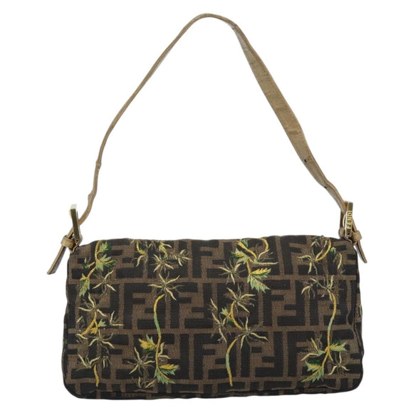 FENDI Zucca Canvas Mamma Baguette Shoulder Bag Black Gold Brown Auth 187451SM
