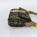 FENDI Zucca Canvas Mamma Baguette Shoulder Bag Black Gold Brown Auth 187451SM-4