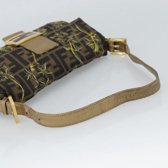FENDI Zucca Canvas Mamma Baguette Shoulder Bag Black Gold Brown Auth 187451SM