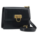 Salvatore Ferragamo Gancini Shoulder Bag Leather Navy Gold Auth 187453-1