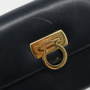 Salvatore Ferragamo Gancini Shoulder Bag Leather Navy Gold Auth 187453-18