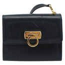Salvatore Ferragamo Gancini Shoulder Bag Leather Navy Gold Auth 187453-2