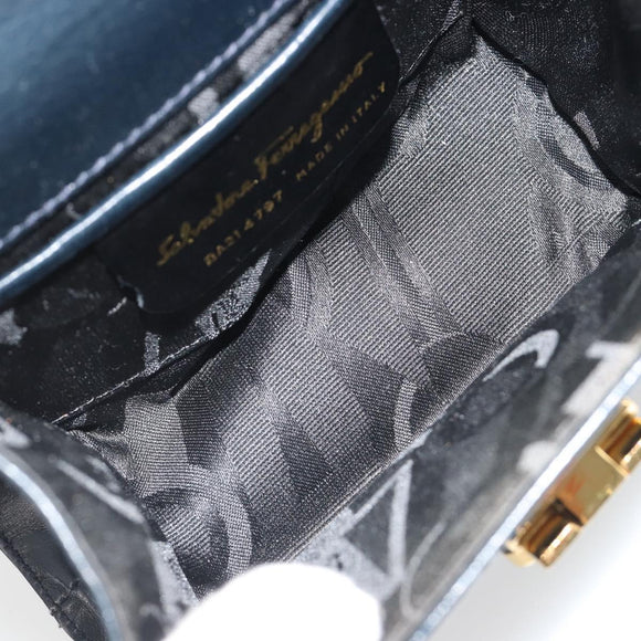 Salvatore Ferragamo Gancini Shoulder Bag Leather Navy Gold Auth 187453