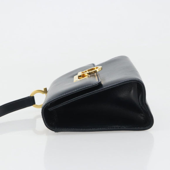 Salvatore Ferragamo Gancini Shoulder Bag Leather Navy Gold Auth 187453