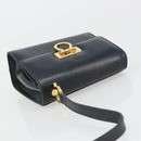 Salvatore Ferragamo Gancini Shoulder Bag Leather Navy Gold Auth 187453-6