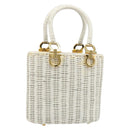 Salvatore Ferragamo Gancini Hand Bag Rattan White Gold Auth 187454V-1