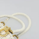 Salvatore Ferragamo Gancini Hand Bag Rattan White Gold Auth 187454V-15
