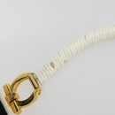 Salvatore Ferragamo Gancini Hand Bag Rattan White Gold Auth 187454V-9