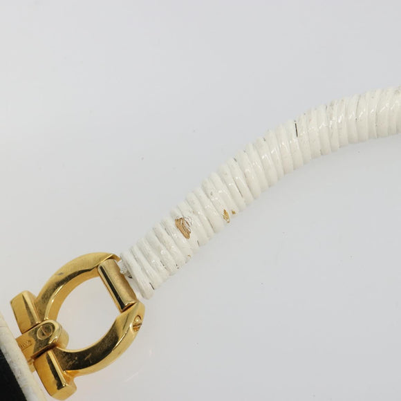Salvatore Ferragamo Gancini Hand Bag Rattan White Gold Auth 187454V