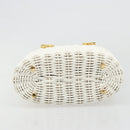 Salvatore Ferragamo Gancini Hand Bag Rattan White Gold Auth 187454V-7
