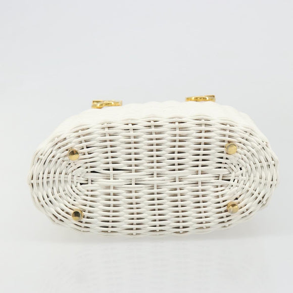 Salvatore Ferragamo Gancini Hand Bag Rattan White Gold Auth 187454V