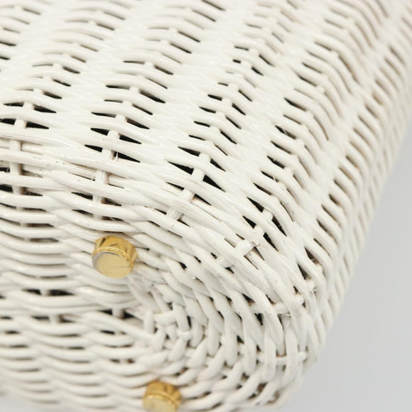 Salvatore Ferragamo Gancini Hand Bag Rattan White Gold Auth 187454V