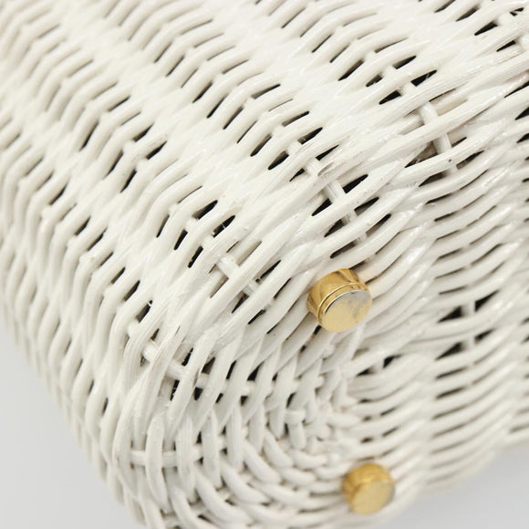 Salvatore Ferragamo Gancini Hand Bag Rattan White Gold Auth 187454V