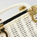 Salvatore Ferragamo Gancini Hand Bag Rattan White Gold Auth 187454V-10