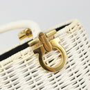 Salvatore Ferragamo Gancini Hand Bag Rattan White Gold Auth 187454V-20