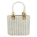 Salvatore Ferragamo Gancini Hand Bag Rattan White Gold Auth 187454V-13