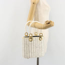Salvatore Ferragamo Gancini Hand Bag Rattan White Gold Auth 187454V-24