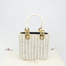 Salvatore Ferragamo Gancini Hand Bag Rattan White Gold Auth 187454V-25