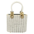 Salvatore Ferragamo Gancini Hand Bag Rattan White Gold Auth 187454V-2