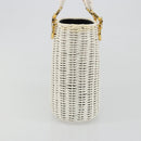 Salvatore Ferragamo Gancini Hand Bag Rattan White Gold Auth 187454V-3