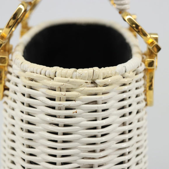 Salvatore Ferragamo Gancini Hand Bag Rattan White Gold Auth 187454V