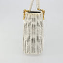 Salvatore Ferragamo Gancini Hand Bag Rattan White Gold Auth 187454V-5