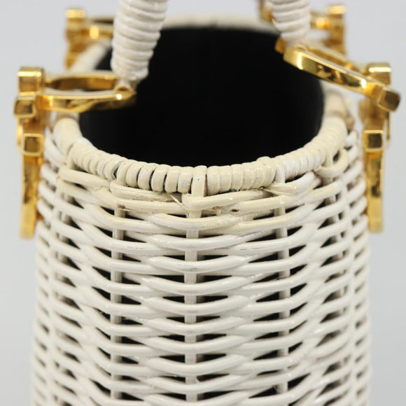 Salvatore Ferragamo Gancini Hand Bag Rattan White Gold Auth 187454V