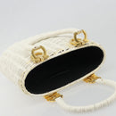 Salvatore Ferragamo Gancini Hand Bag Rattan White Gold Auth 187454V-14
