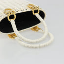 Salvatore Ferragamo Gancini Hand Bag Rattan White Gold Auth 187454V-8