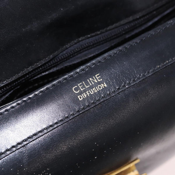 CELINE Shoulder Bag Leather Black Gold Auth 187456
