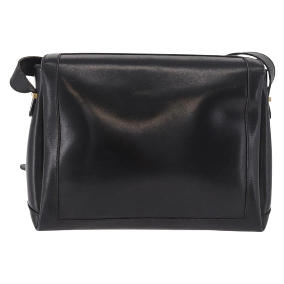 CELINE Shoulder Bag Leather Black Gold Auth 187456