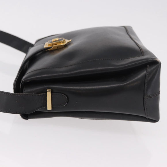 CELINE Shoulder Bag Leather Black Gold Auth 187456