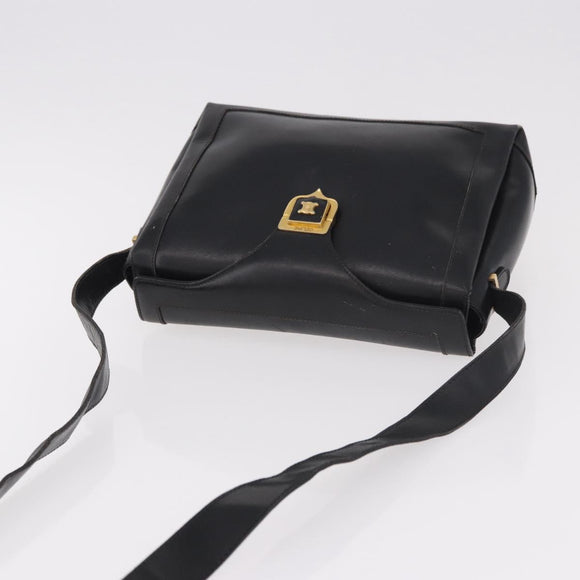 CELINE Shoulder Bag Leather Black Gold Auth 187456