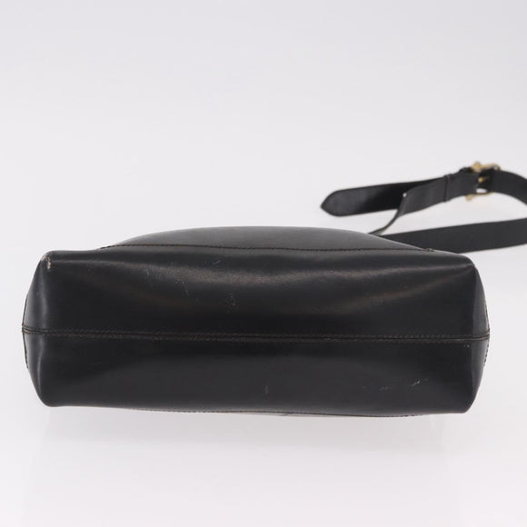 CELINE Shoulder Bag Leather Black Gold Auth 187456