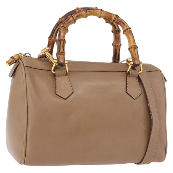 GUCCI Bamboo Hand Bag Leather 2way Beige Gold 000 122 0294 Auth 187457