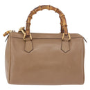 GUCCI Bamboo Hand Bag Leather 2way Beige Gold 000 122 0294 Auth 187457-2