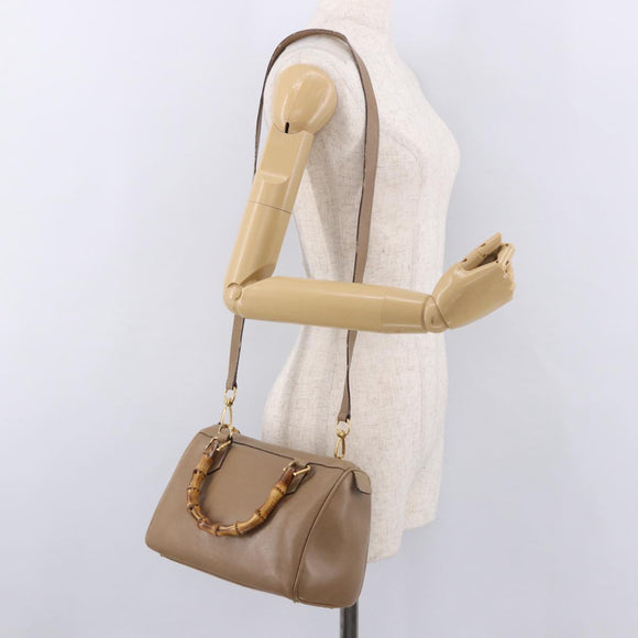 GUCCI Bamboo Hand Bag Leather 2way Beige Gold 000 122 0294 Auth 187457