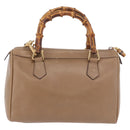 GUCCI Bamboo Hand Bag Leather 2way Beige Gold 000 122 0294 Auth 187457-3
