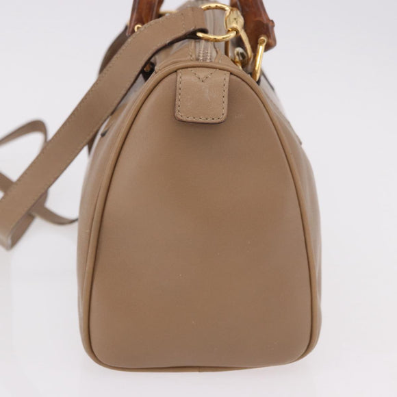 GUCCI Bamboo Hand Bag Leather 2way Beige Gold 000 122 0294 Auth 187457
