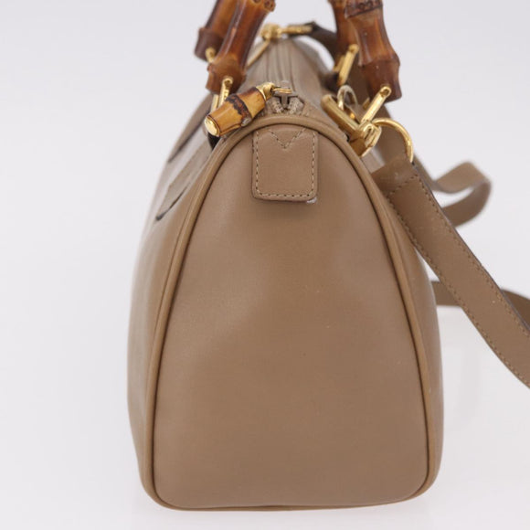GUCCI Bamboo Hand Bag Leather 2way Beige Gold 000 122 0294 Auth 187457