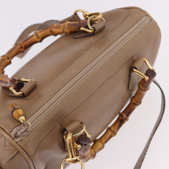 GUCCI Bamboo Hand Bag Leather 2way Beige Gold 000 122 0294 Auth 187457