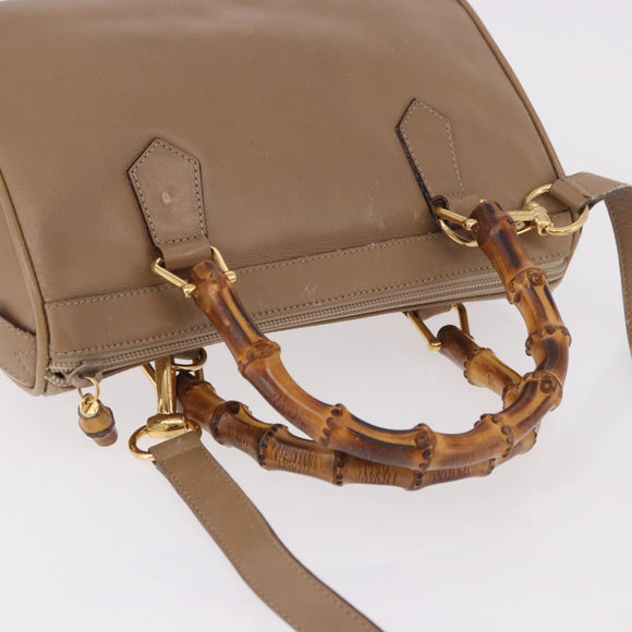 GUCCI Bamboo Hand Bag Leather 2way Beige Gold 000 122 0294 Auth 187457